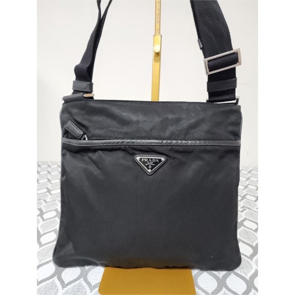 Authentic PRADA Tessuto Nylon And Saffiano Leather Small Crossbody Bag Black - Picture 6 of 12